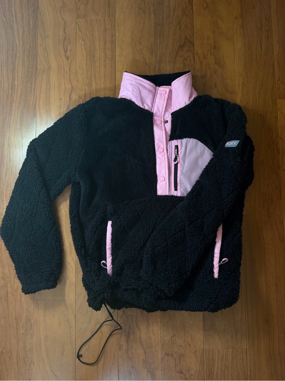 Roxy Black Fleece Pullover with Pink Trim
